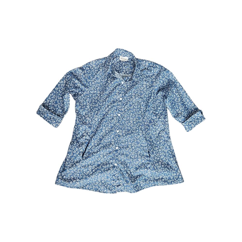 All Hours Blue Micro-Floral Button-Down Shirt